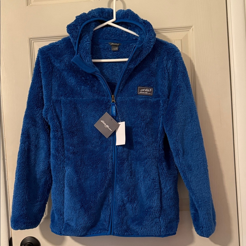 Eddie Bauer Royal Blue Plush Hooded Zip Fleece Jacket